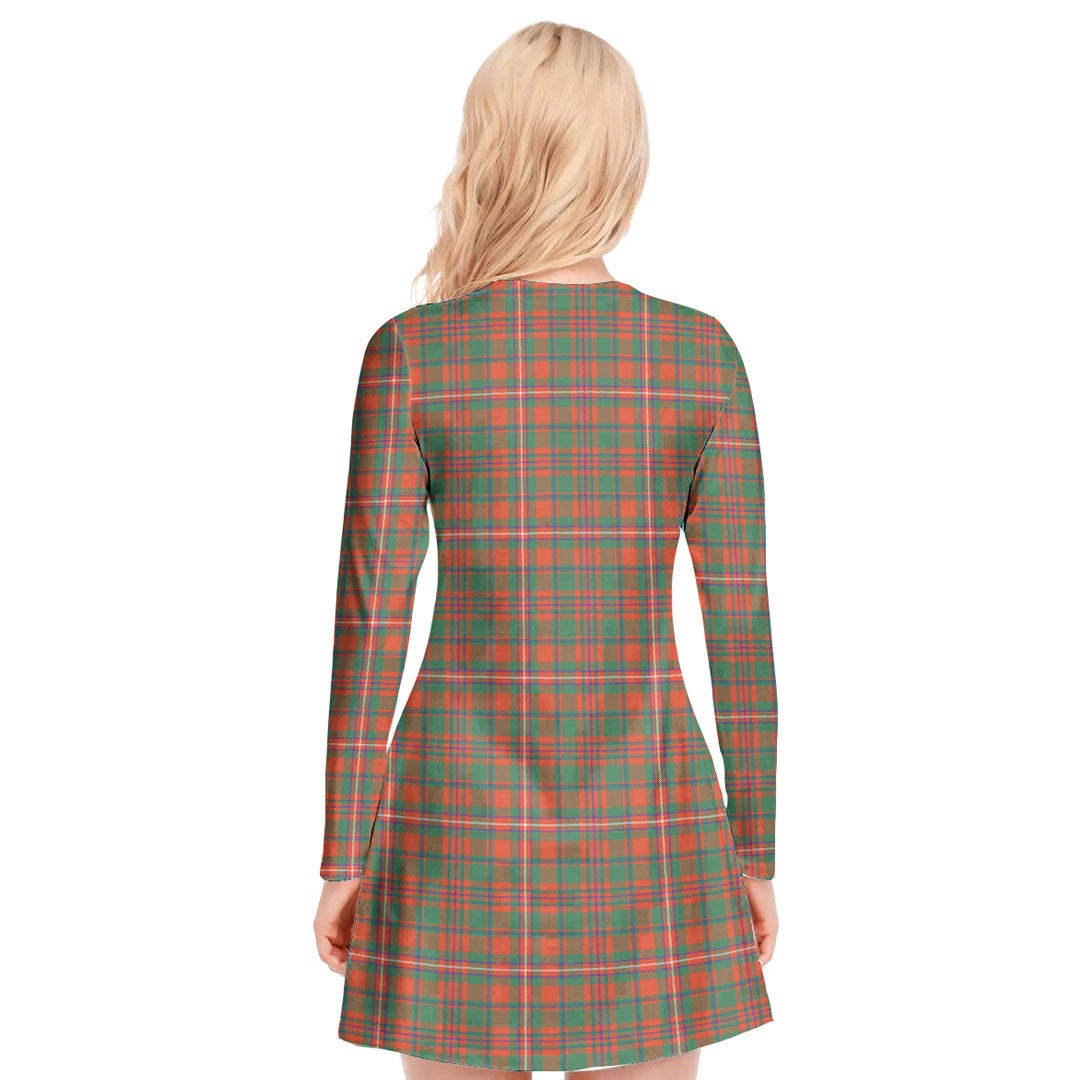 MacKinnon Ancient Tartan Plaid V-neck Long Sleeve Dress