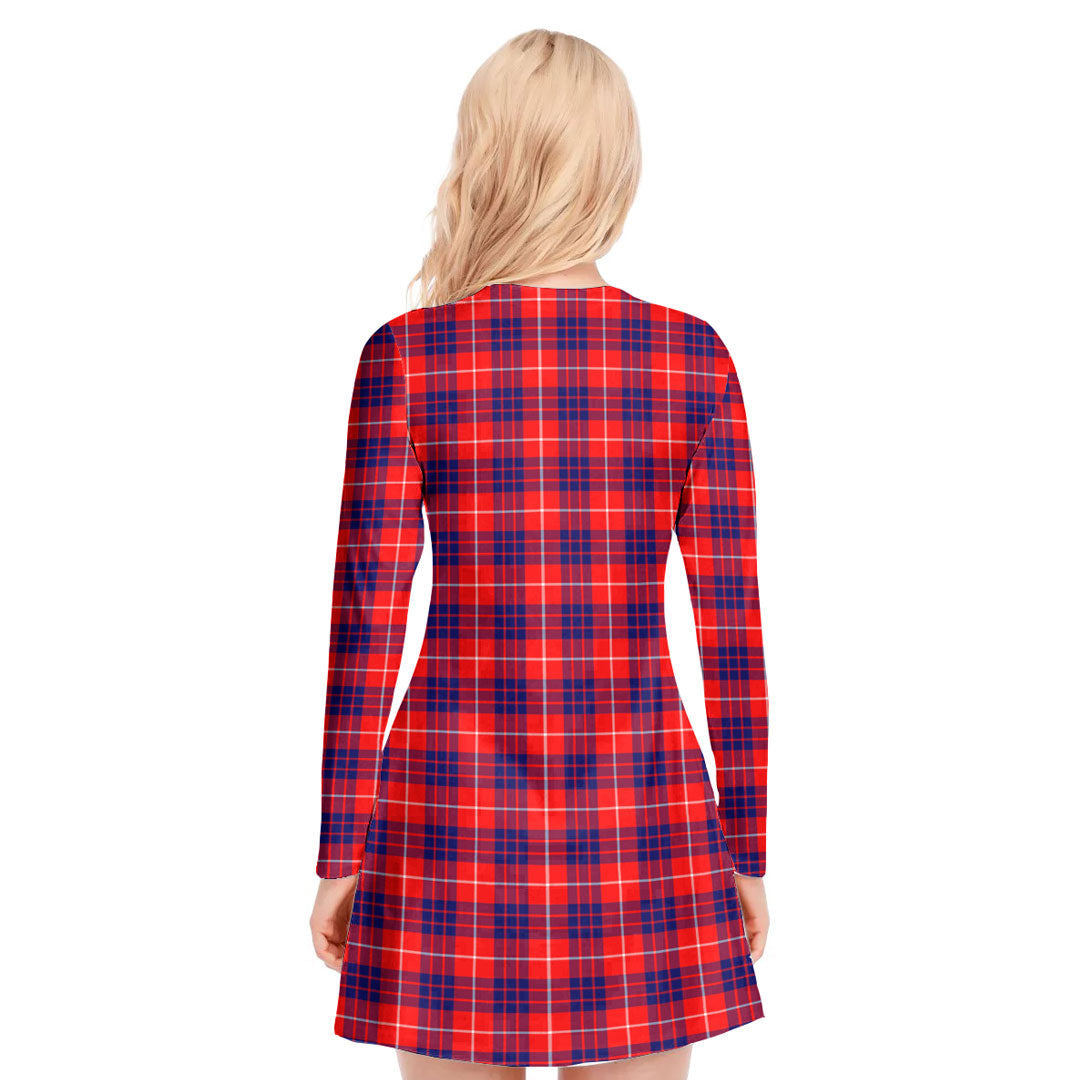 Hamilton Modern Tartan Crest V-neck Long Sleeve Dress