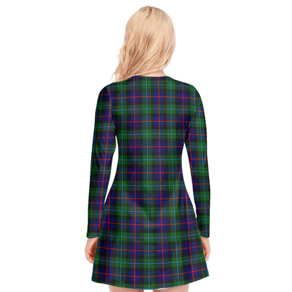 Campbell of Cawdor Modern Tartan Plaid V-neck Long Sleeve Dress