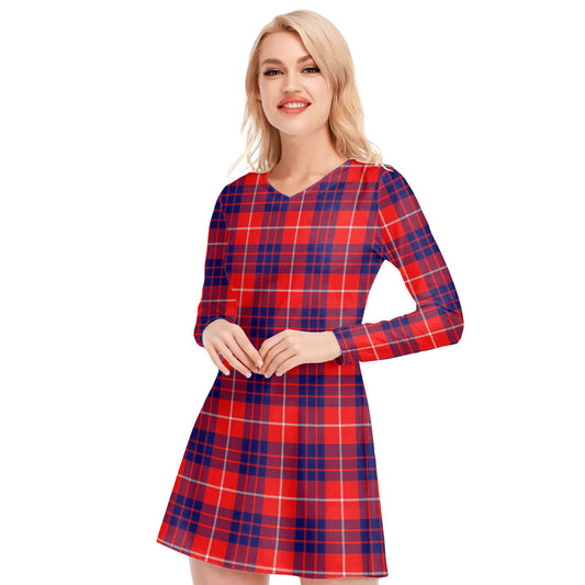 Hamilton Modern Tartan Plaid V-neck Long Sleeve Dress