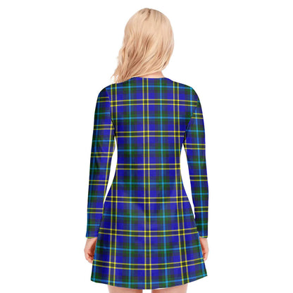 Weir Modern Tartan Crest V-neck Long Sleeve Dress