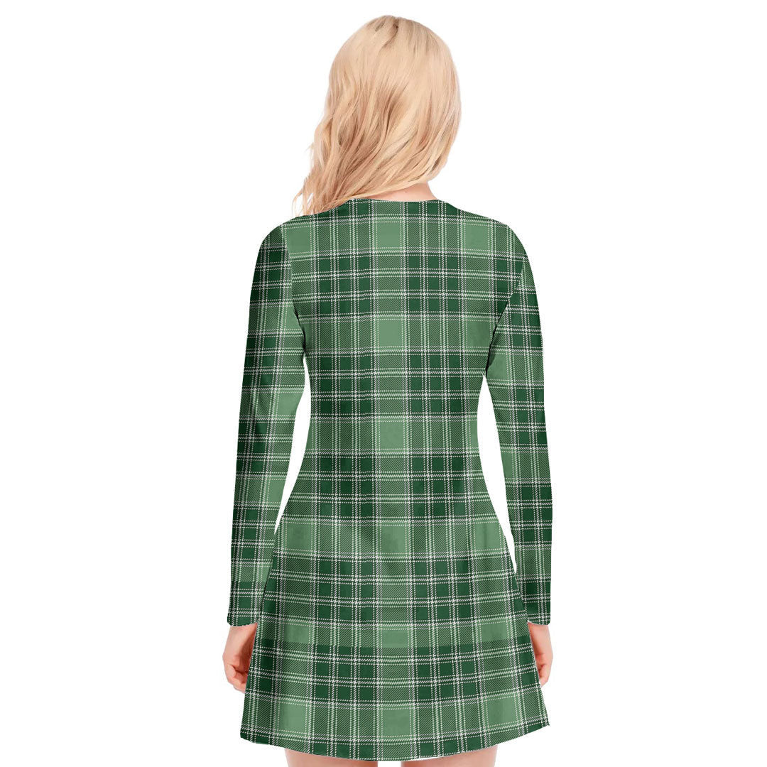 MacDonald Lord of the Isles Hunting Tartan Plaid V-neck Long Sleeve Dress