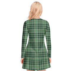 MacDonald Lord of the Isles Hunting Tartan Plaid V-neck Long Sleeve Dress
