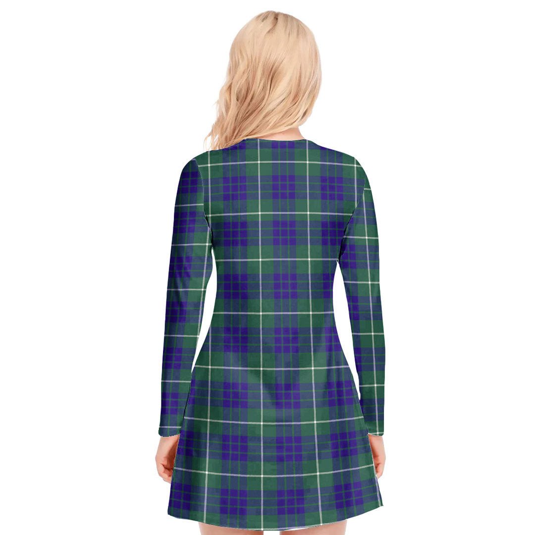 Hamilton Hunting Modern Tartan Plaid V-neck Long Sleeve Dress