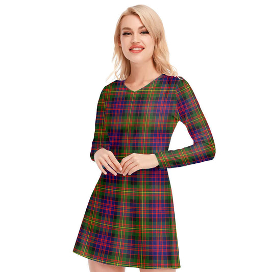 Carnegie Modern Tartan Plaid V-neck Long Sleeve Dress