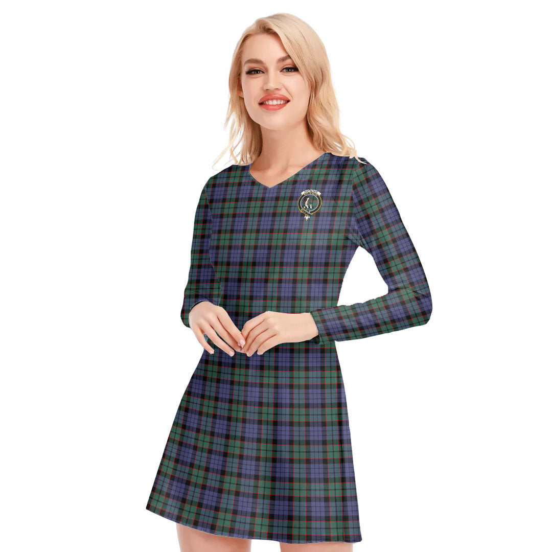 Fletcher Modern Tartan Crest V-neck Long Sleeve Dress