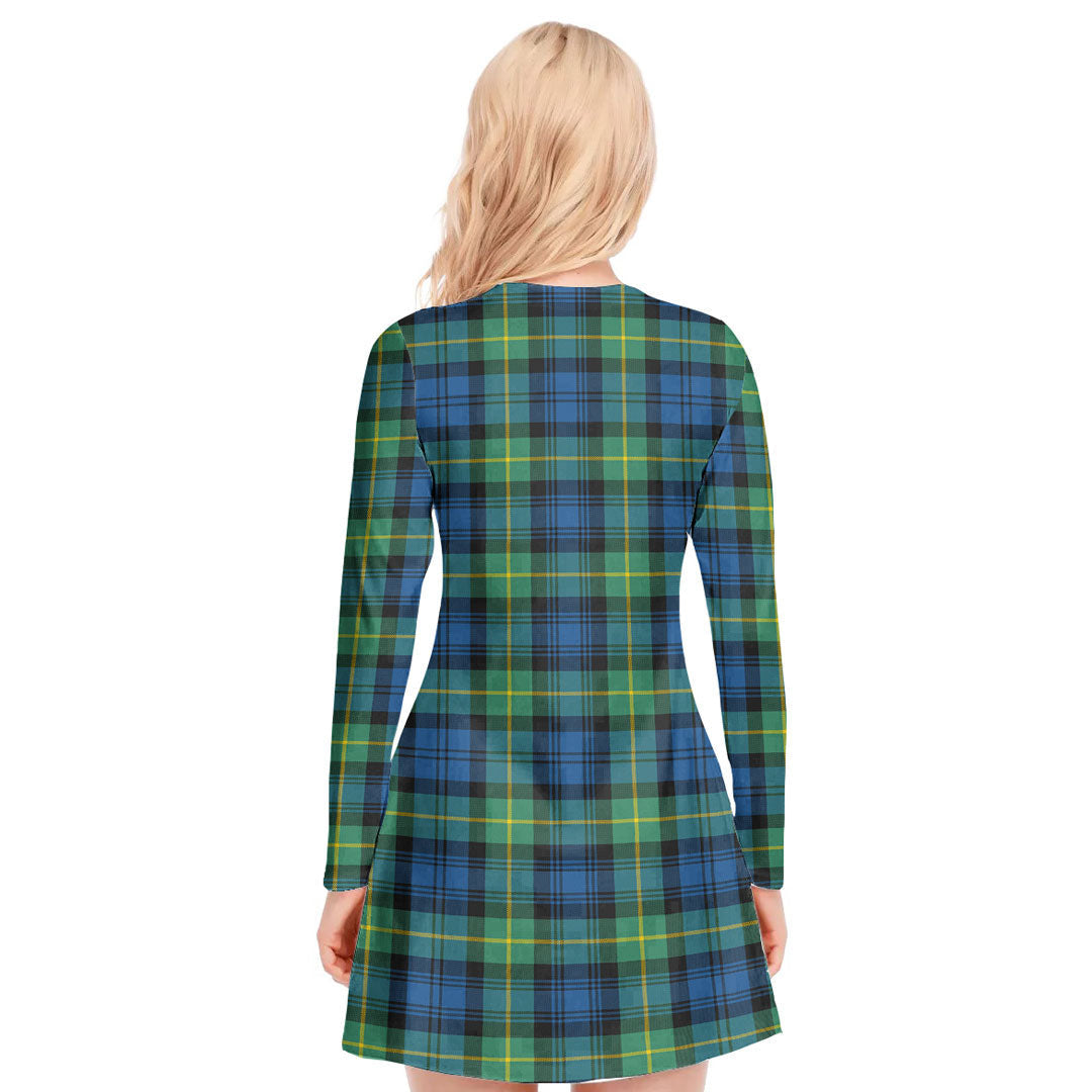 Gordon Ancient Tartan Plaid V-neck Long Sleeve Dress