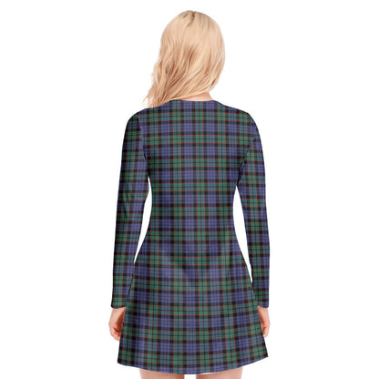 Fletcher Modern Tartan Crest V-neck Long Sleeve Dress