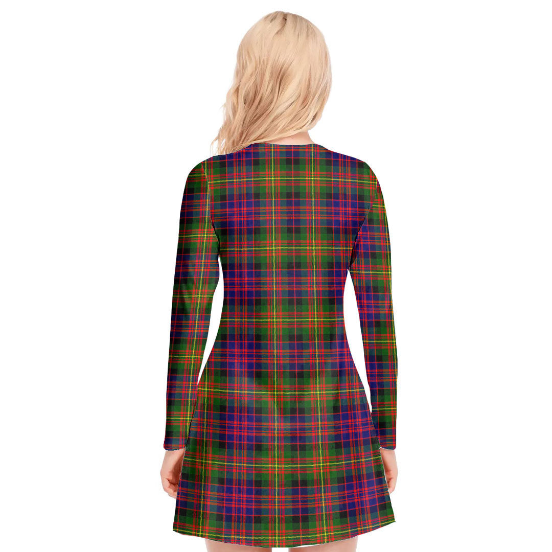 Carnegie Modern Tartan Plaid V-neck Long Sleeve Dress