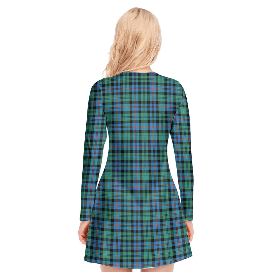 Campbell of Cawdor Ancient Tartan Crest V-neck Long Sleeve Dress