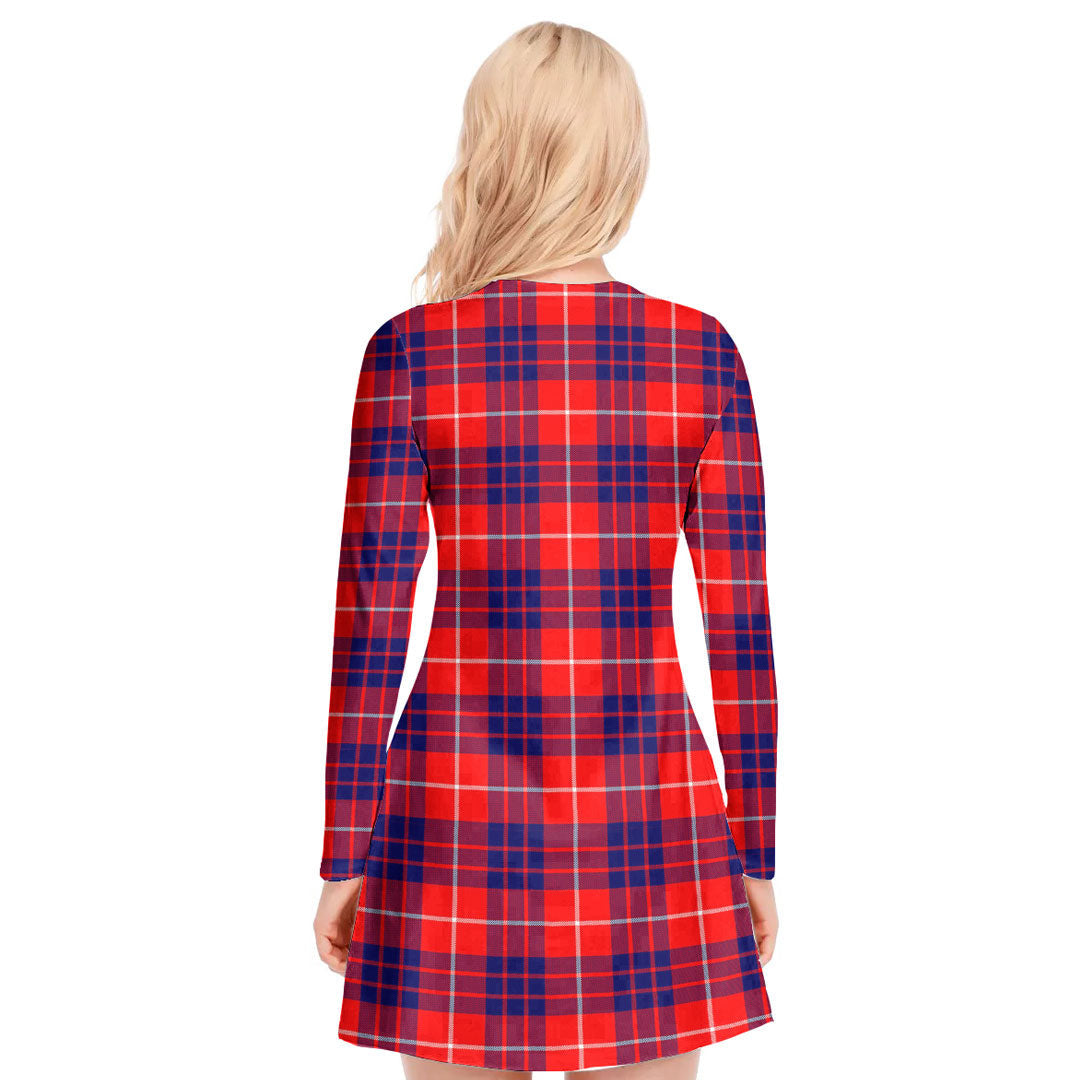 Hamilton Modern Tartan Plaid V-neck Long Sleeve Dress