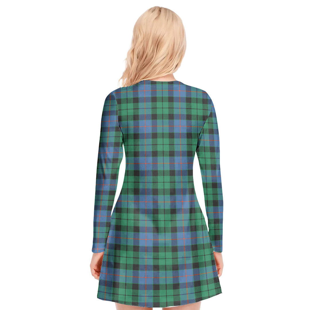 Morrison Ancient Tartan Plaid V-neck Long Sleeve Dress