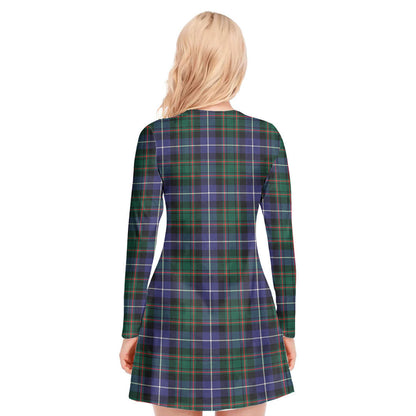 MacRae Hunting Modern Tartan Crest V-neck Long Sleeve Dress