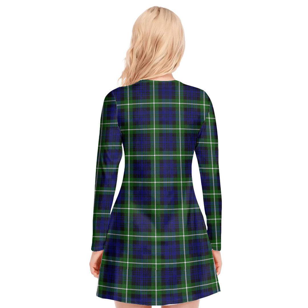 Lamont Modern Tartan Plaid V-neck Long Sleeve Dress