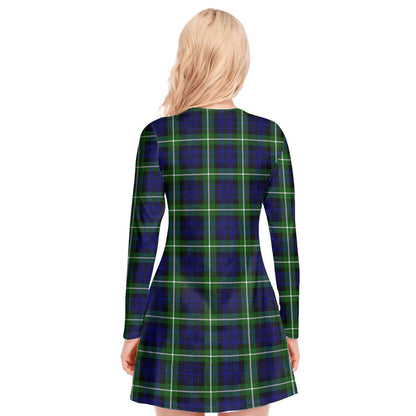 Lamont Modern Tartan Plaid V-neck Long Sleeve Dress