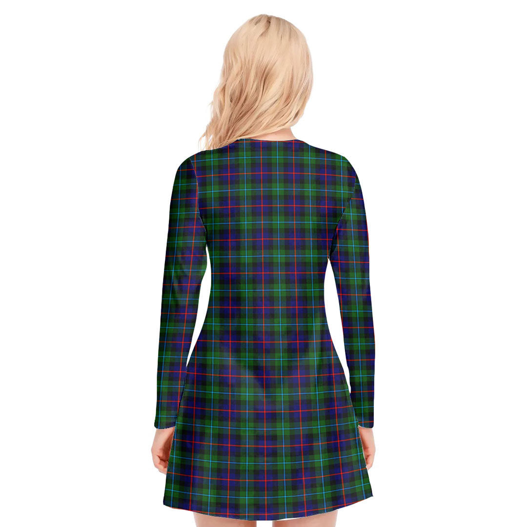 Campbell of Cawdor Modern Tartan Crest V-neck Long Sleeve Dress