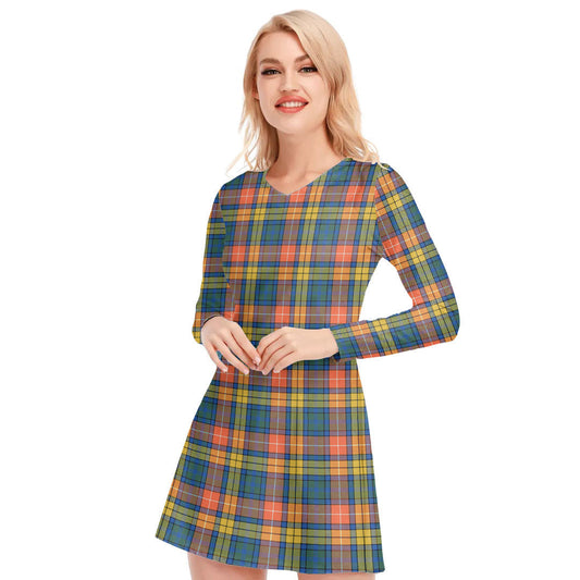 Buchanan Ancient Tartan Plaid V-neck Long Sleeve Dress