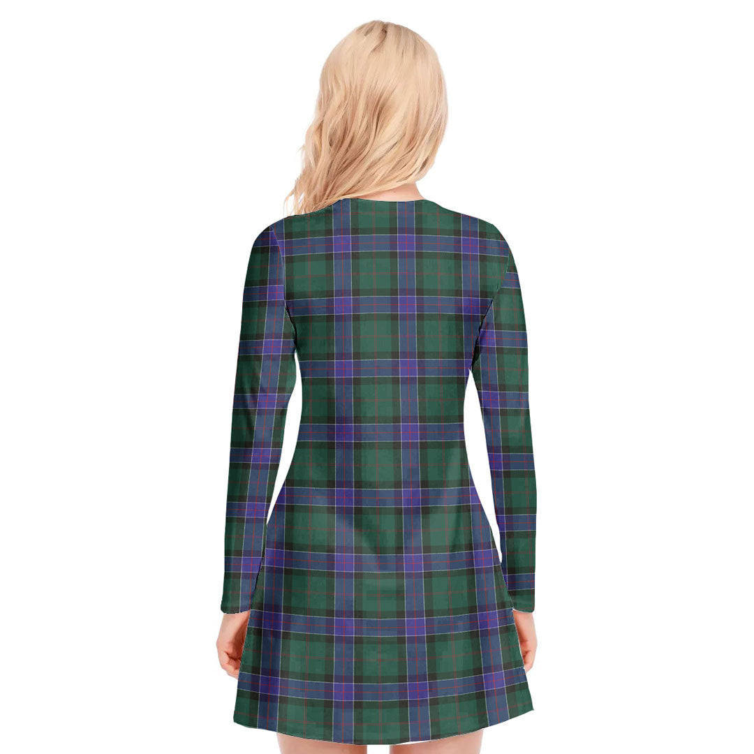 Sinclair Hunting Modern Tartan Crest V-neck Long Sleeve Dress