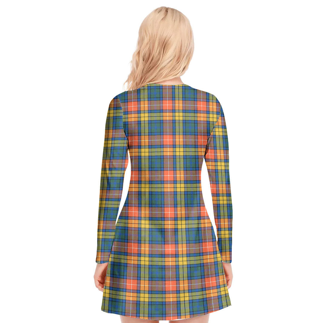 Buchanan Ancient Tartan Plaid V-neck Long Sleeve Dress