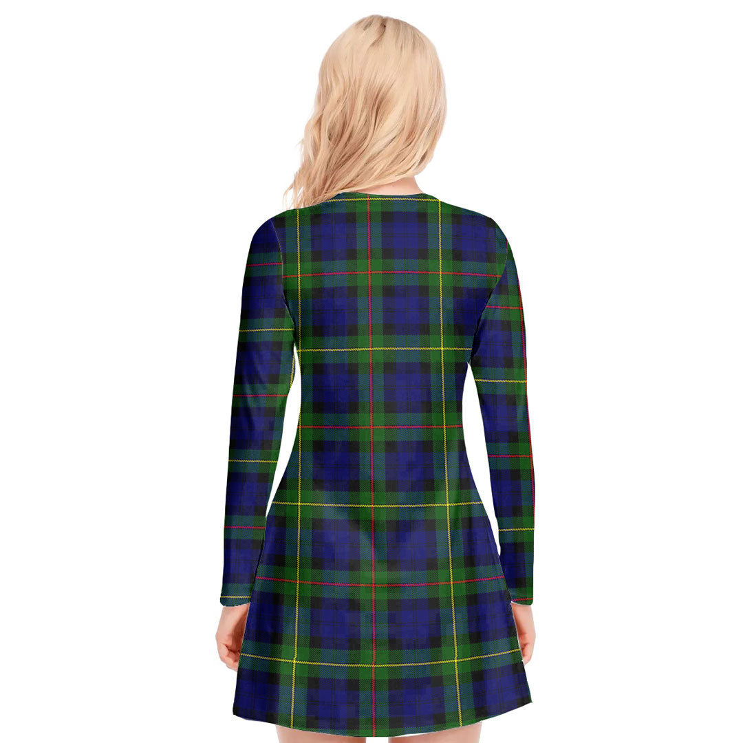 MacEwen Modern Tartan Plaid V-neck Long Sleeve Dress