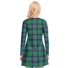 Stewart Old Ancient Tartan Plaid V-neck Long Sleeve Dress