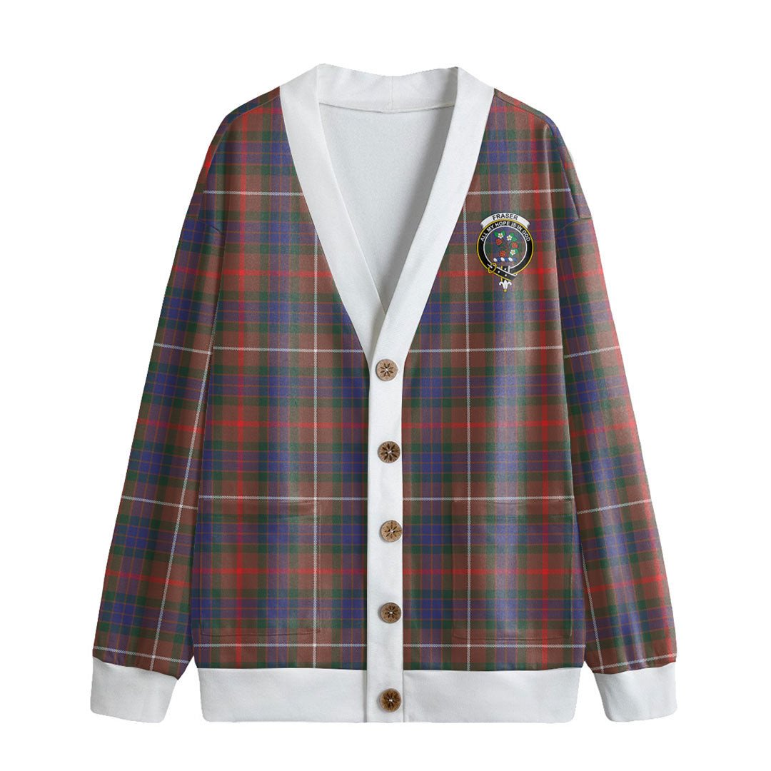 Fraser Hunting Modern Tartan Crest Knitted Fleece Cardigan