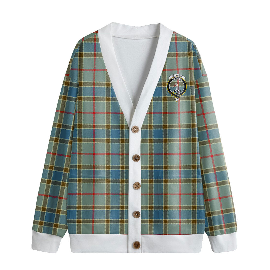 Balfour Blue Tartan Crest Knitted Fleece Cardigan