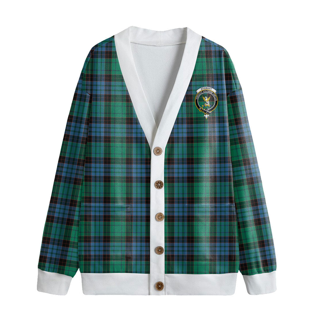 Stewart Old Ancient Tartan Crest Knitted Fleece Cardigan