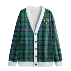 Stewart Old Ancient Tartan Crest Knitted Fleece Cardigan