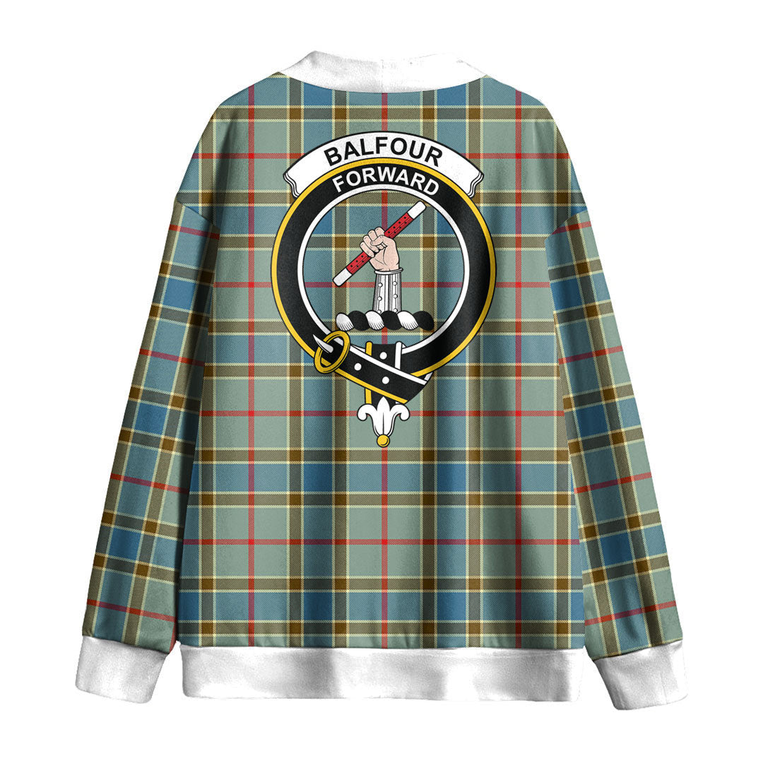 Balfour Blue Tartan Crest Knitted Fleece Cardigan