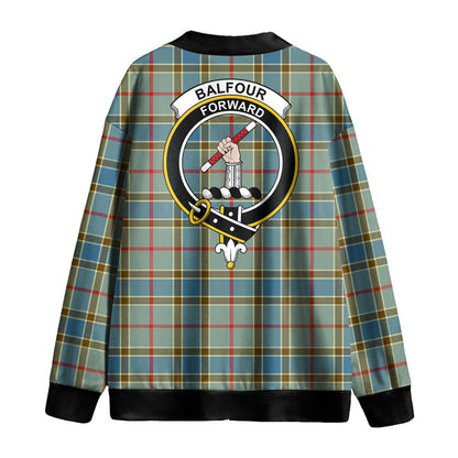 Balfour Blue Tartan Crest Knitted Fleece Cardigan