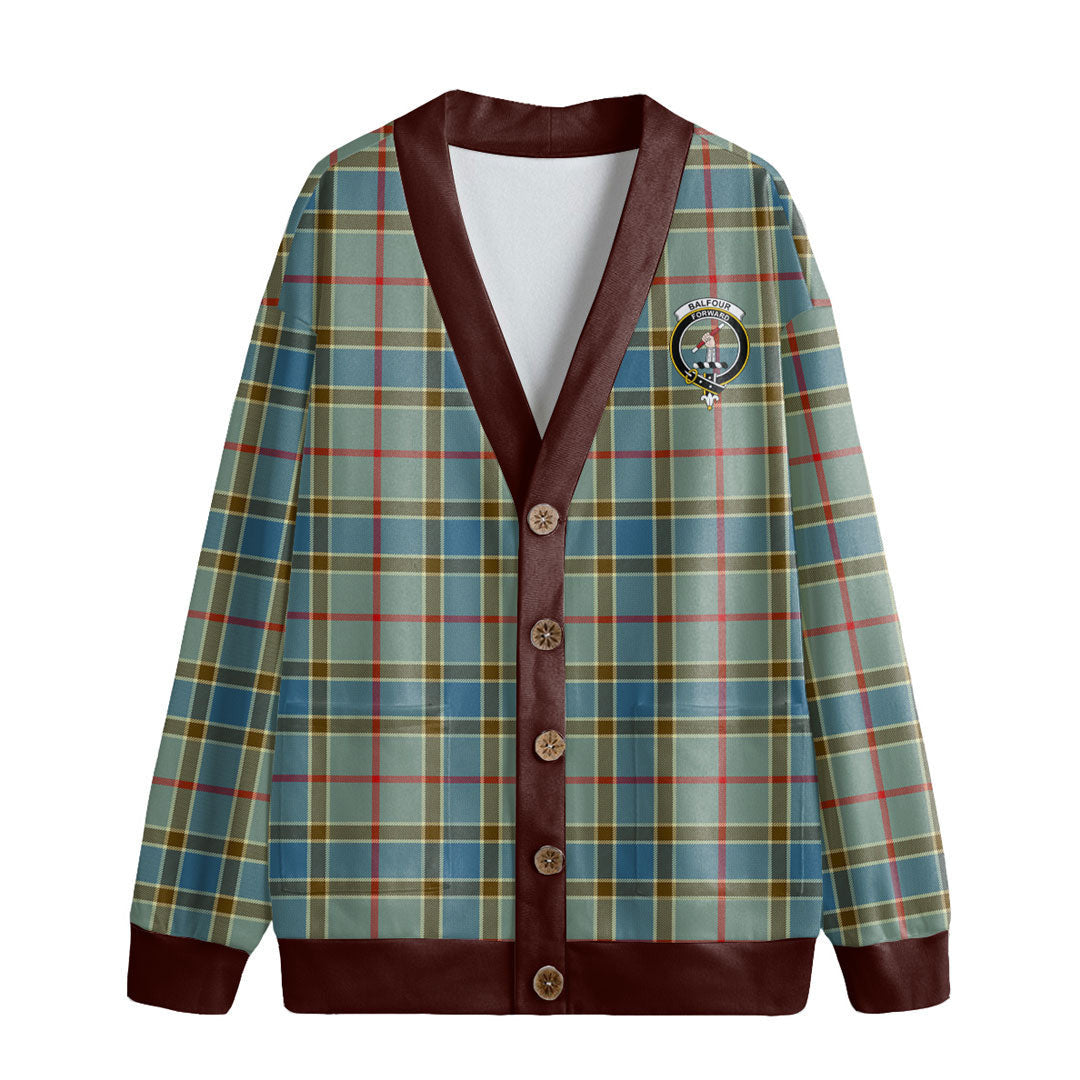 Balfour Blue Tartan Crest Knitted Fleece Cardigan