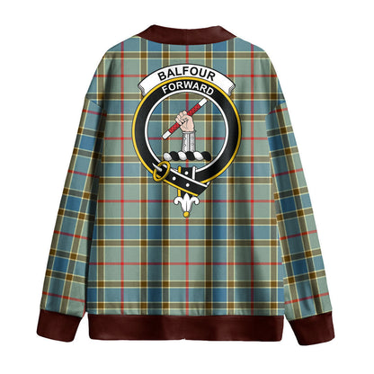 Balfour Blue Tartan Crest Knitted Fleece Cardigan