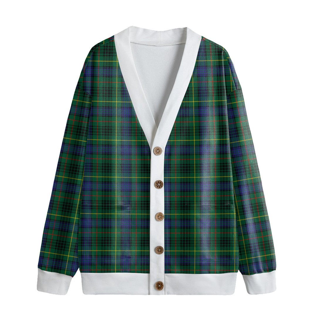 Stewart Hunting Modern Tartan Plaid Knitted Fleece Cardigan