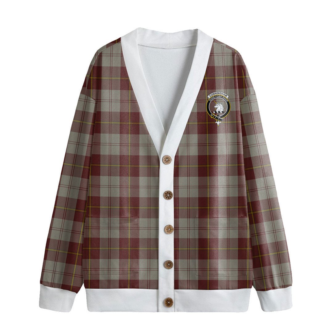 Cunningham Burgundy Dancers Tartan Crest Knitted Fleece Cardigan