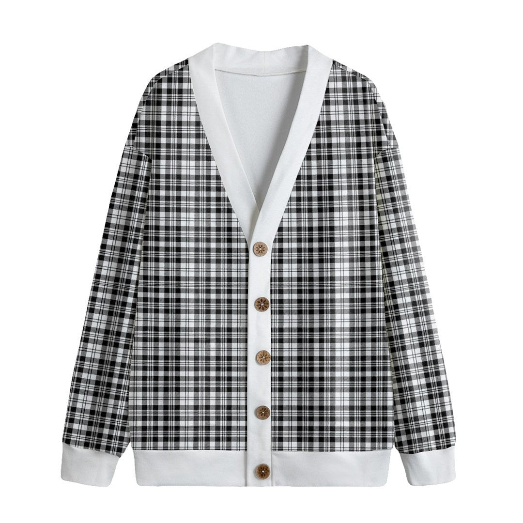 Scott Black White Modern Tartan Plaid Knitted Fleece Cardigan