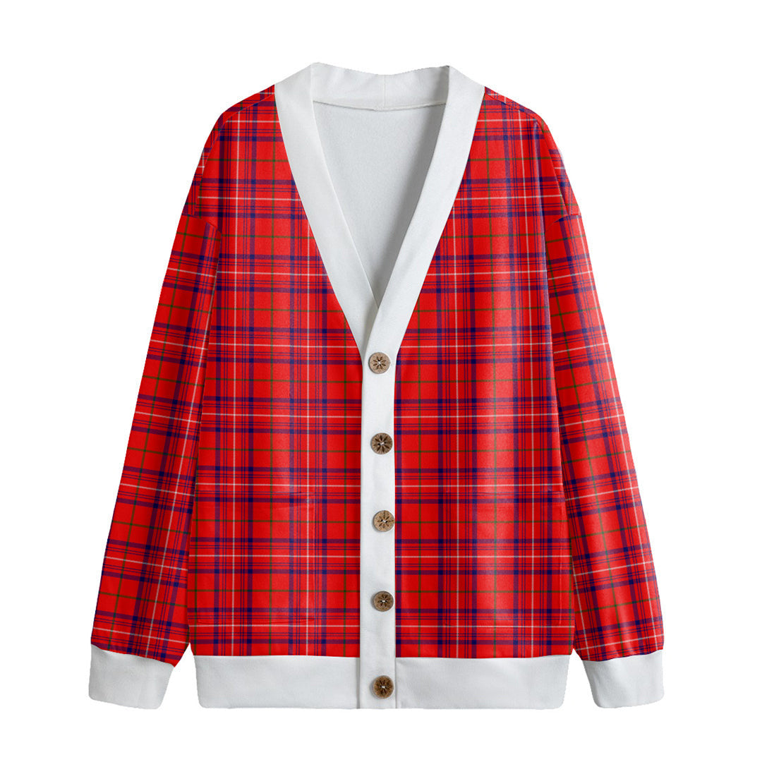 Rose Modern Tartan Plaid Knitted Fleece Cardigan