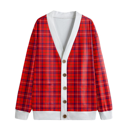 Rose Modern Tartan Plaid Knitted Fleece Cardigan