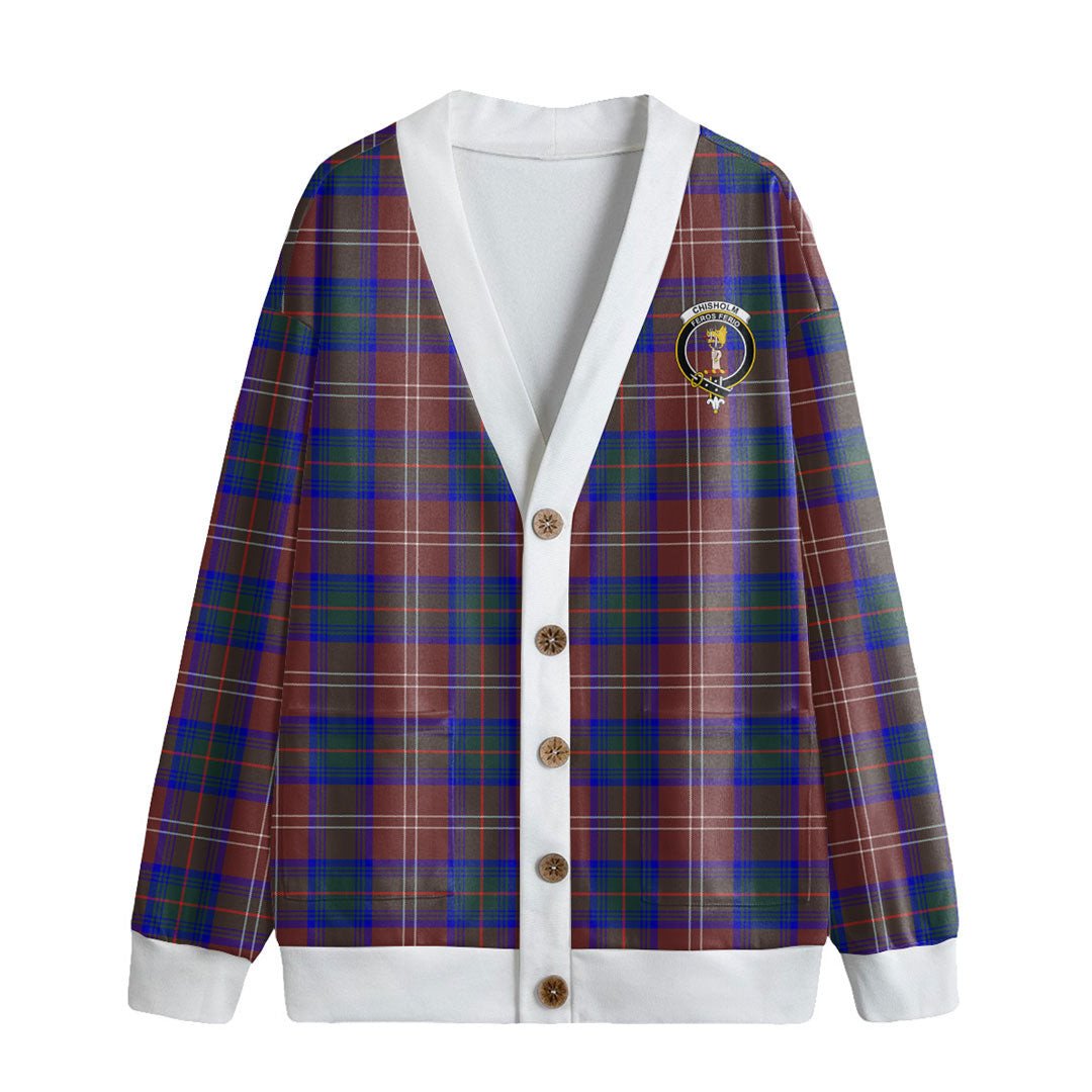 Chisholm Hunting Modern Tartan Crest Knitted Fleece Cardigan