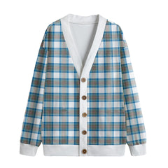 Stewart Muted Blue Tartan Plaid Knitted Fleece Cardigan