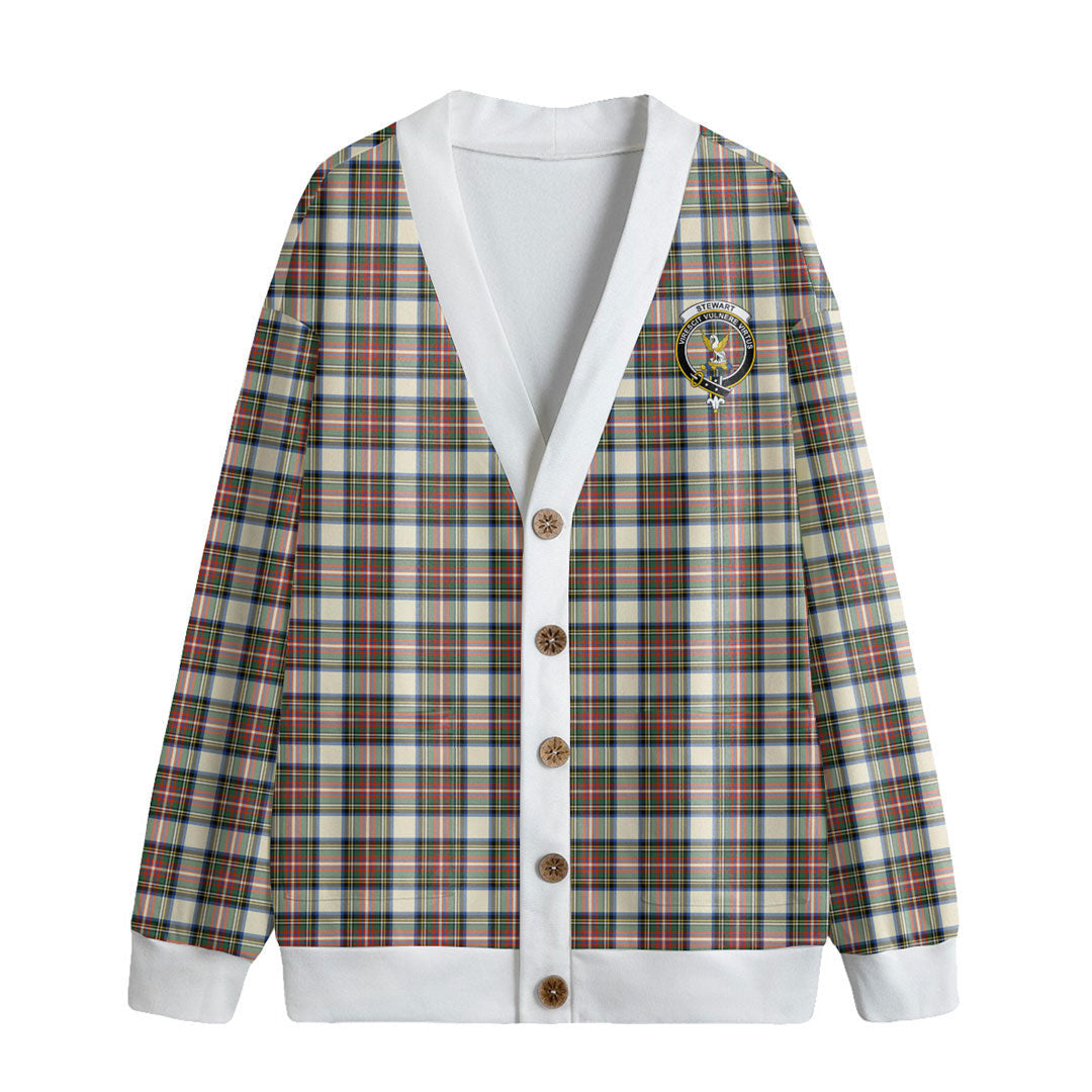 Stewart Dress Ancient Tartan Crest Knitted Fleece Cardigan