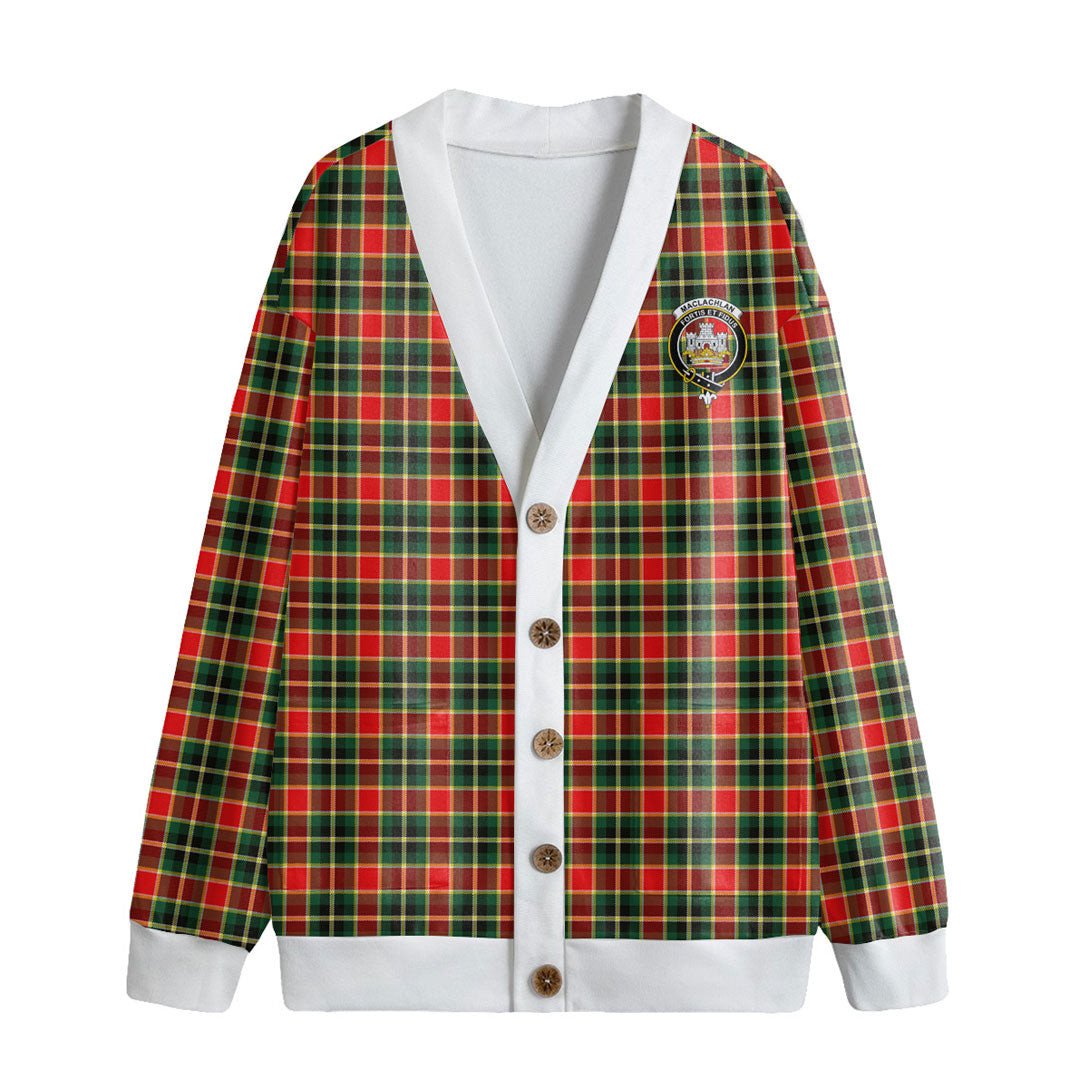 MacLachlan Hunting Modern Tartan Crest Knitted Fleece Cardigan