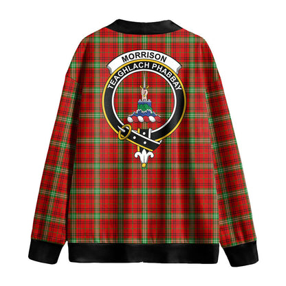 Morrison Red Modern Tartan Crest Knitted Fleece Cardigan