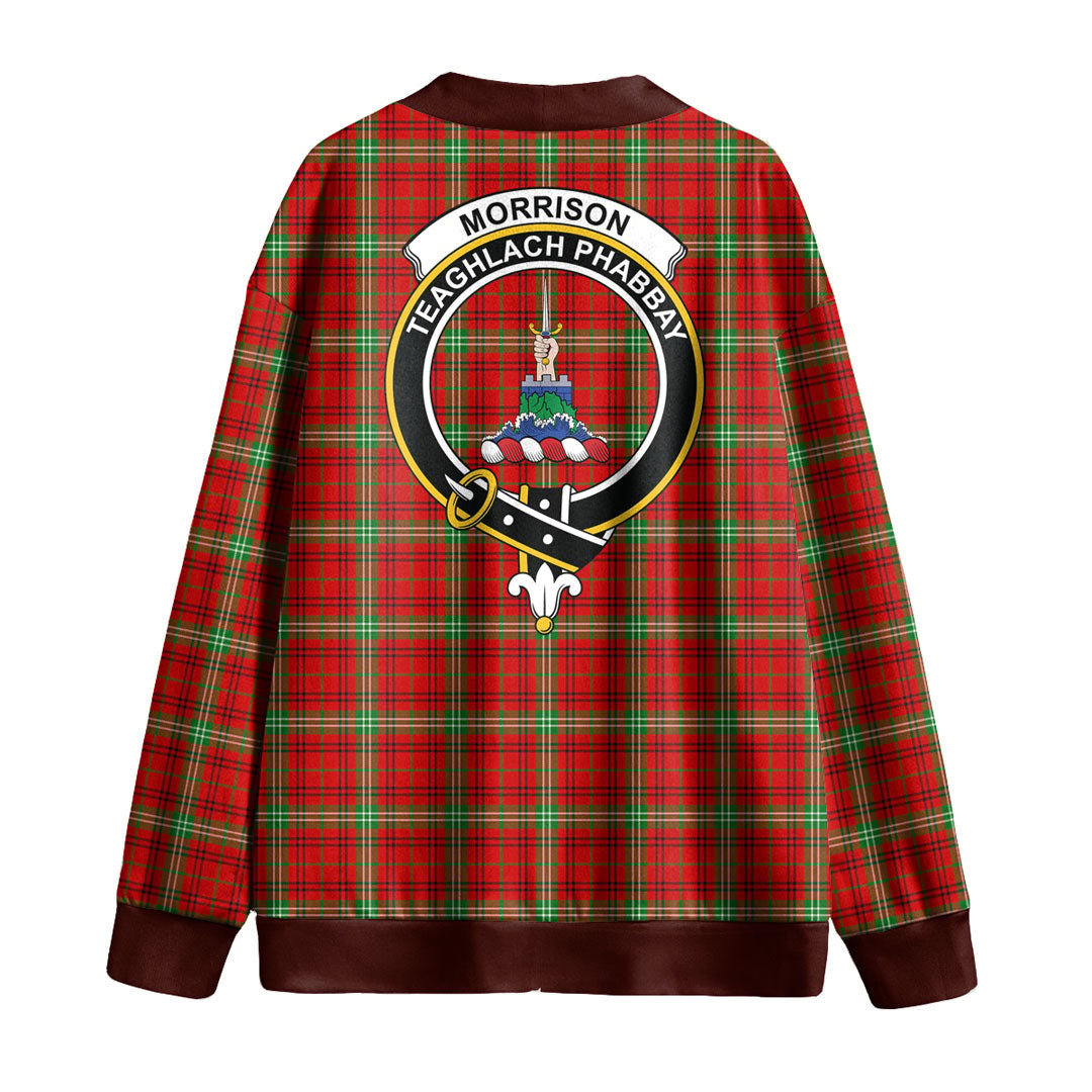 Morrison Red Modern Tartan Crest Knitted Fleece Cardigan