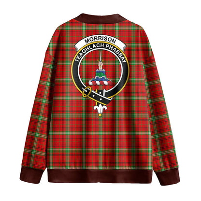 Morrison Red Modern Tartan Crest Knitted Fleece Cardigan