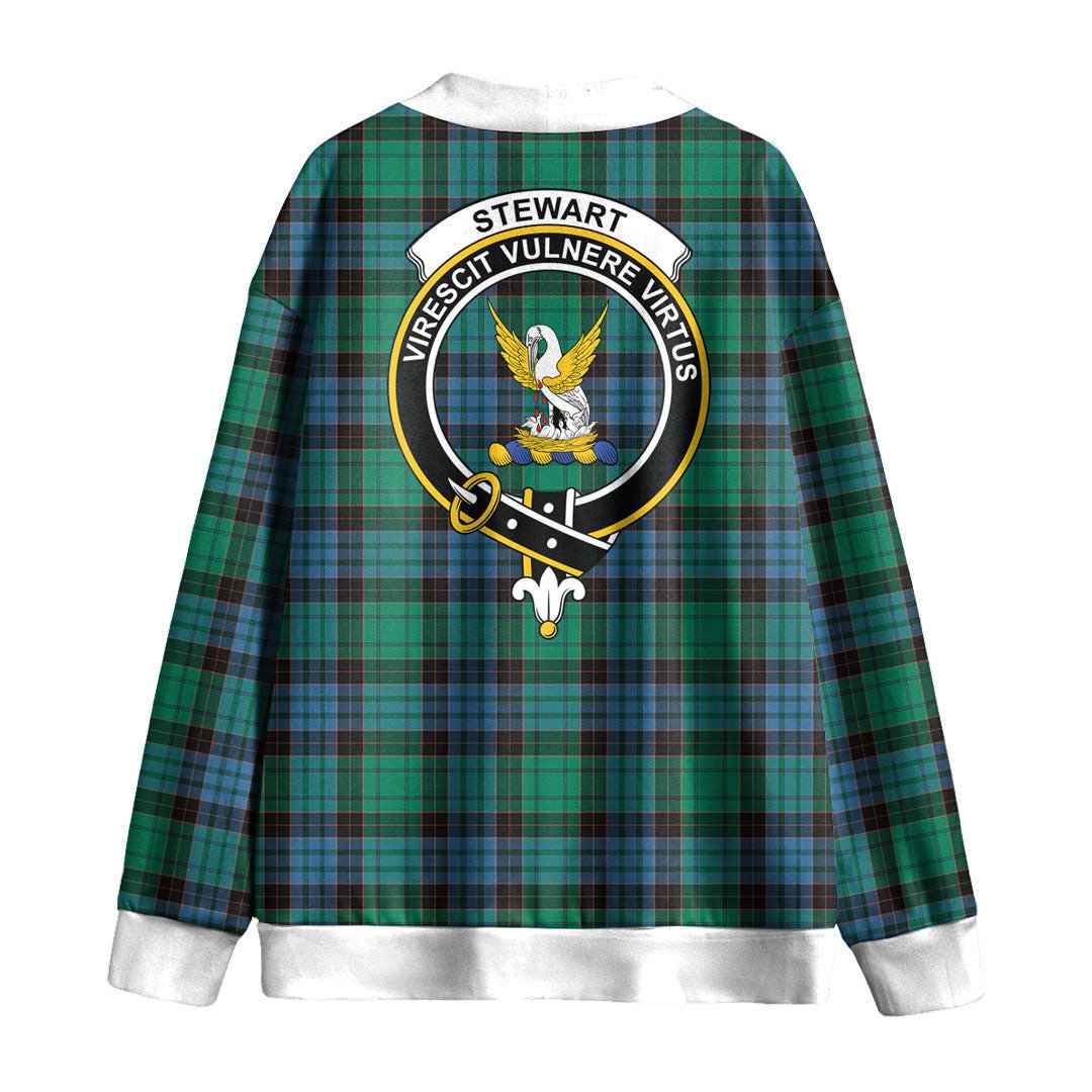 Stewart Old Ancient Tartan Crest Knitted Fleece Cardigan