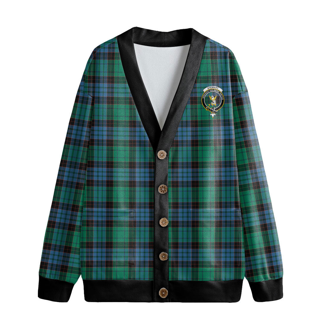Stewart Old Ancient Tartan Crest Knitted Fleece Cardigan