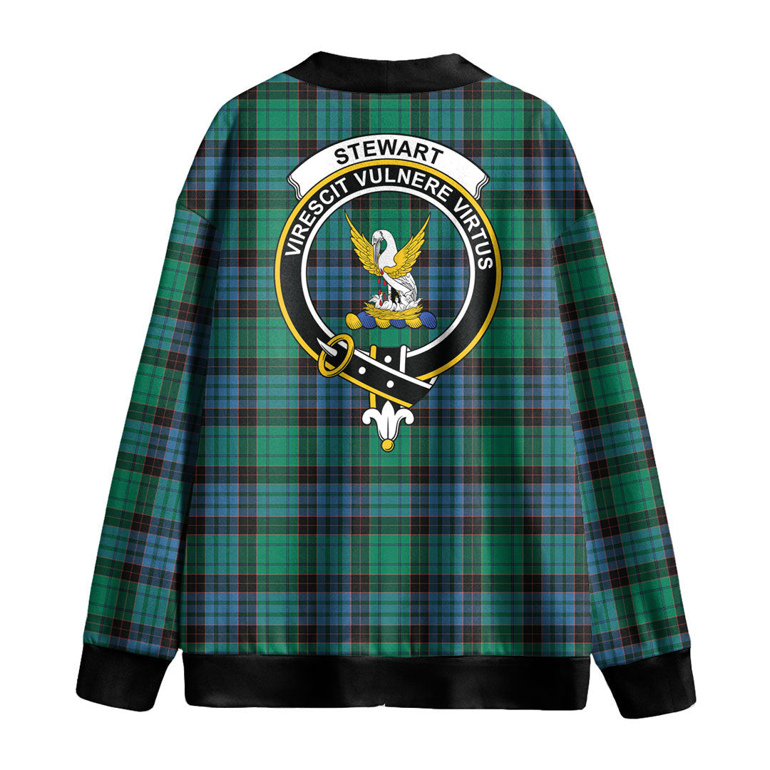 Stewart Old Ancient Tartan Crest Knitted Fleece Cardigan