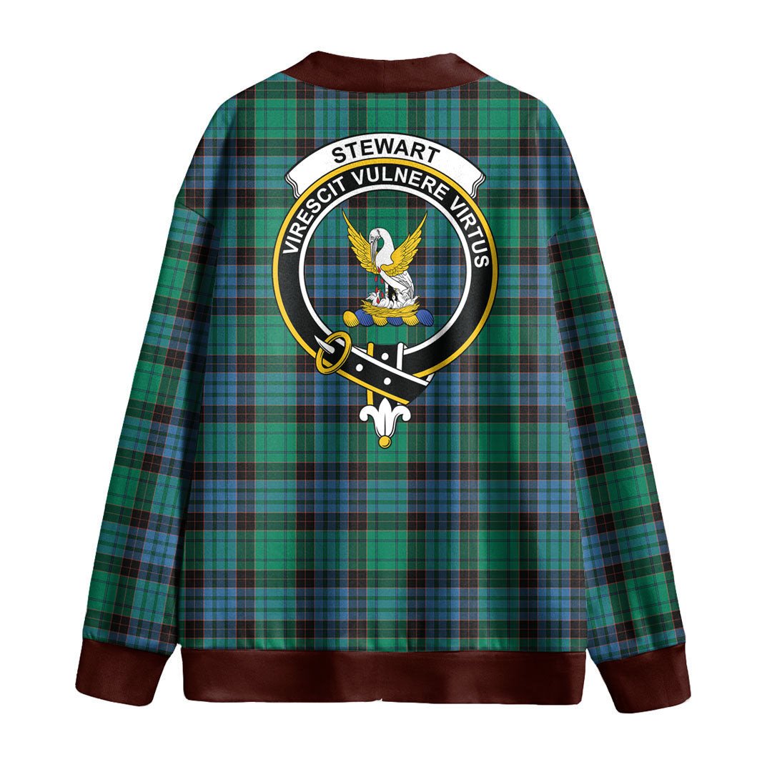 Stewart Old Ancient Tartan Crest Knitted Fleece Cardigan