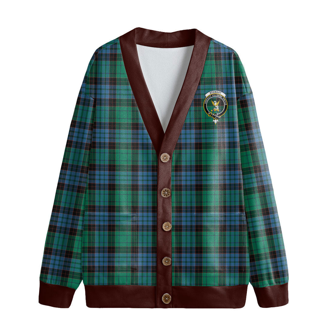 Stewart Old Ancient Tartan Crest Knitted Fleece Cardigan